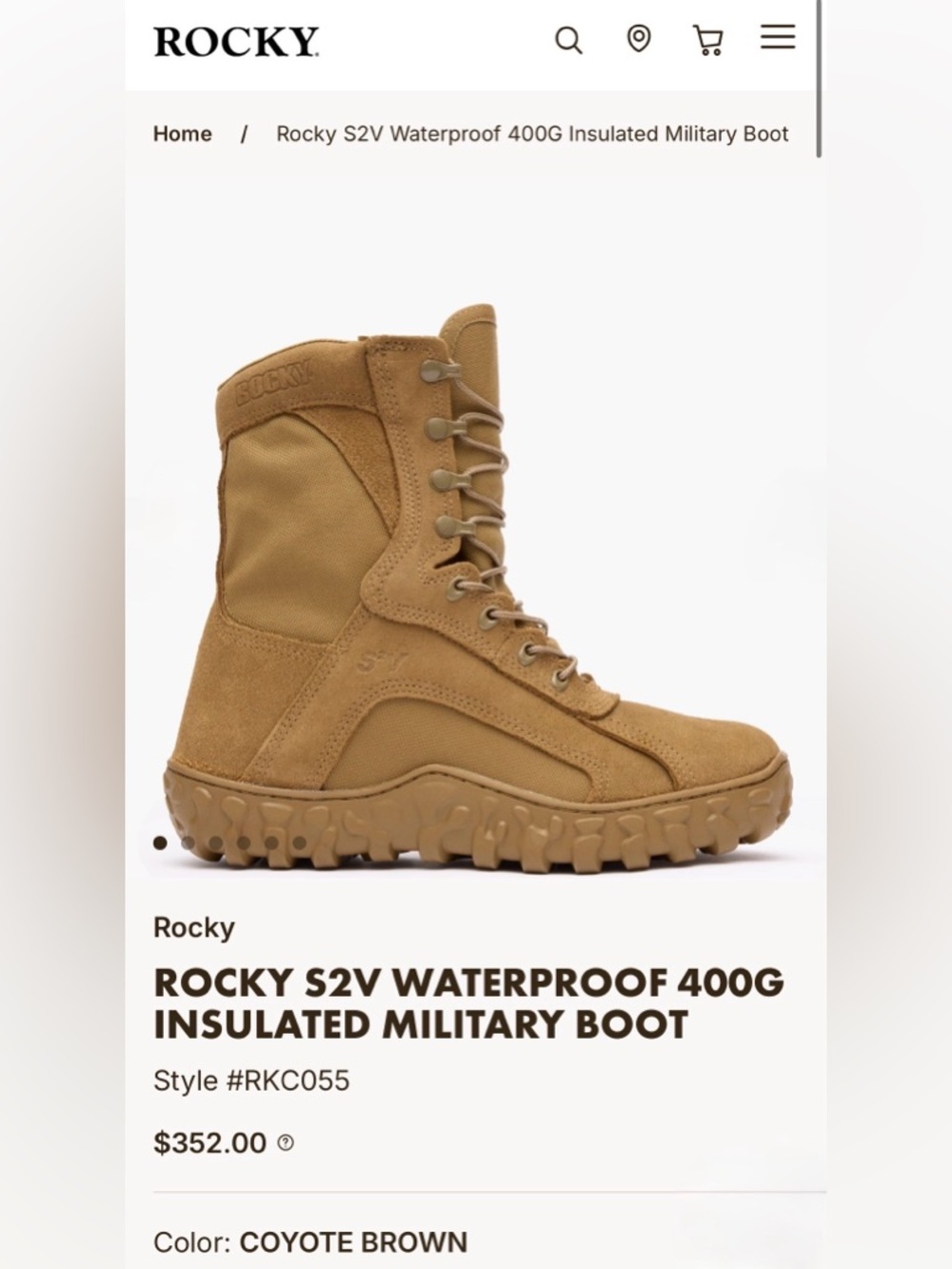 ROCKY S2V WATERPROOF 400G INSULATED MILITARY BOOT Coyote Brown